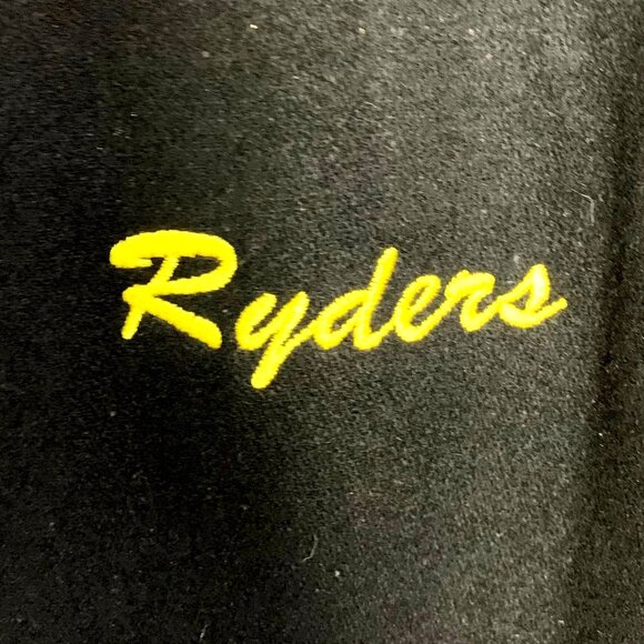 Varsity Letterman Aviator Bomber Jacket XL Black Leather Wool Embroidered Racing - Picture 8 of 14